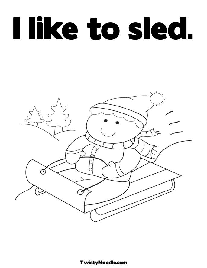 Sledding Coloring Pages. Boy on Sled Coloring Page.