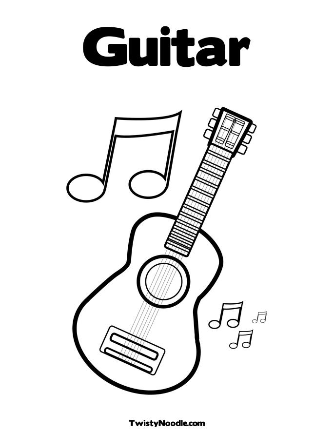 Guitar with Music Notes Coloring Page.