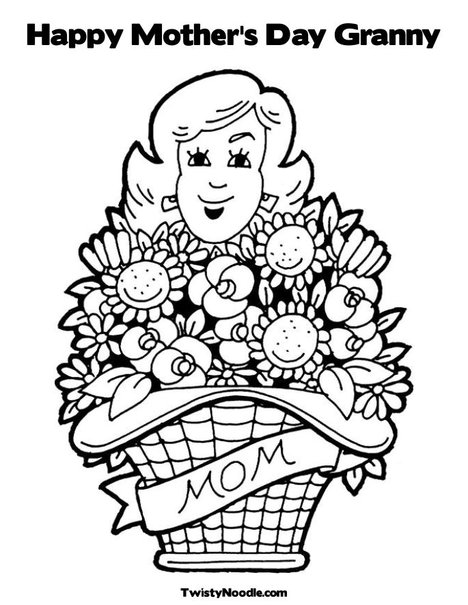 mothers day flowers colouring pages. Mom with Flowers Coloring Page