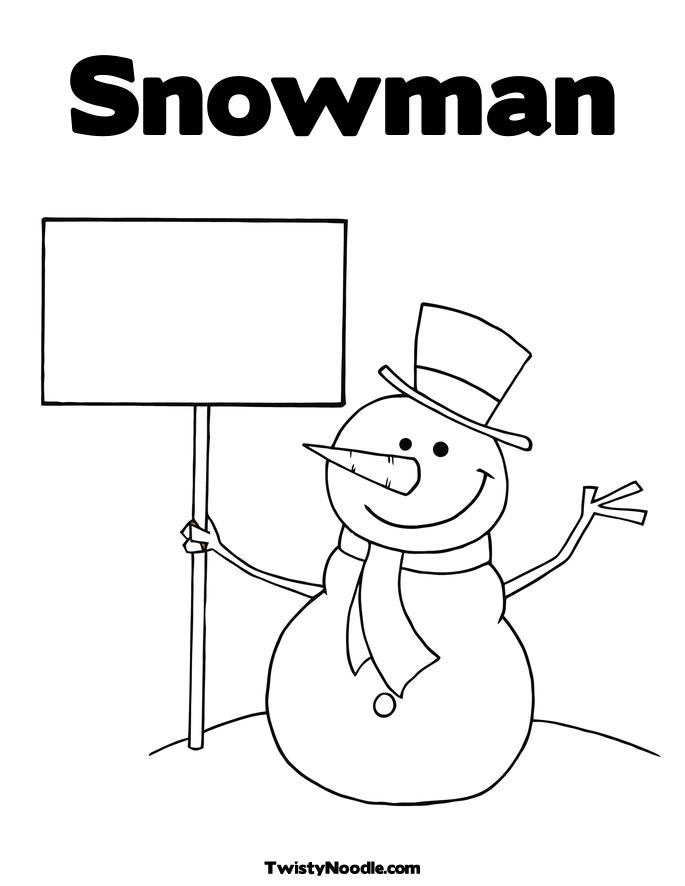 Snowman Outline Coloring Page. Snowman with Sign Coloring